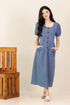 BEXLEY DENIM PUFFY SLEEVE MIDI DRESS